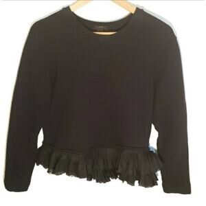 J. Crew Asymmetrical Ruffle Hem Sweatshirt Black Size Small